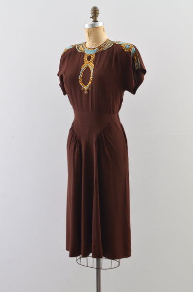 Vintage Egyptian Style Fred A. Block Beaded Dress
