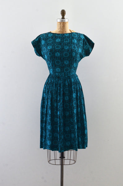 Vintage 1950s Mode O' Day Medallion Print Dress