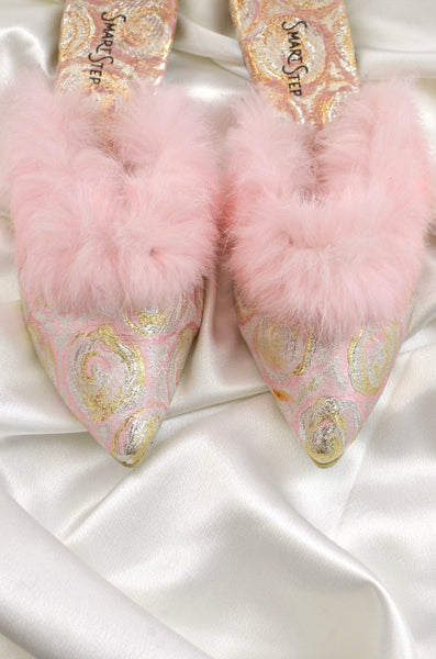 Vintage 60's Pink Feather Boudior Slipper Mule