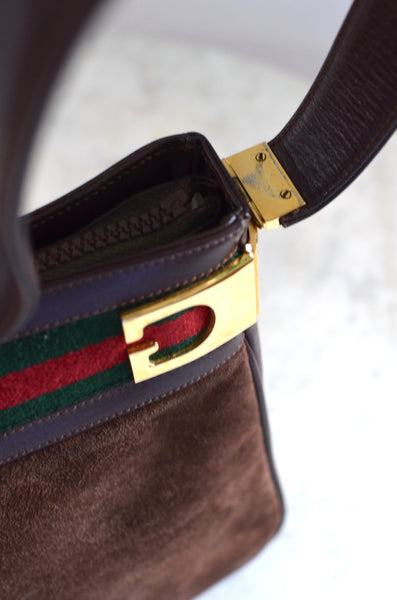 Rare 1970s Gucci Suede Shoulder Bag