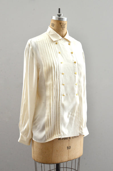Cream Silk Pintuck Shirt