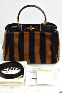 Fendi Peekaboo Shearling Pequin Tobacco  Black