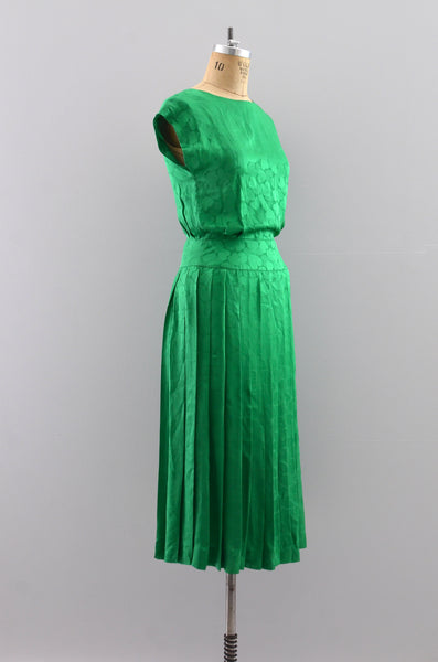 Vintage Green Heart Silk Dress