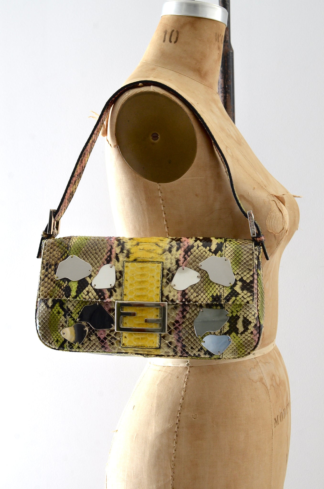 FENDI Python Mirror Detailing Baguette Bag