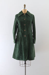 Vintage 70s Green Suede Leather Coat