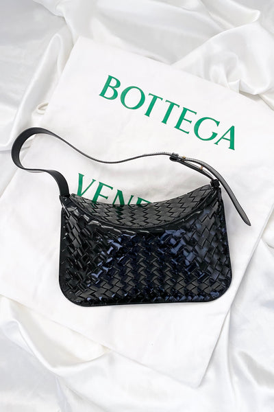 Bottega Veneta Intrecciato Patent Fold Over Bag