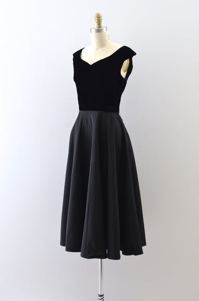 Vintage 1950s Black Velvet Dress