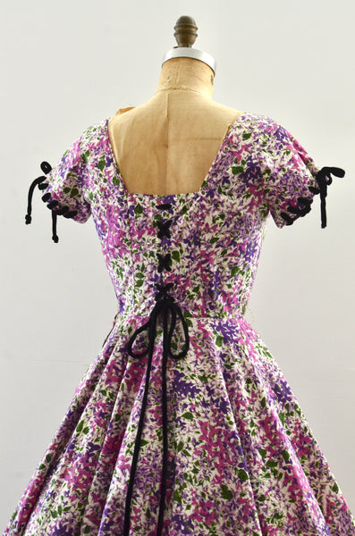 Vintage 1950's Lace-Up Floral Dress