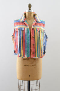 Vintage 90s Striped Denim Vest