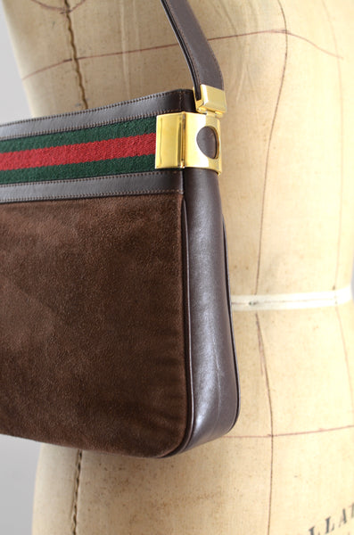 Rare 1970s Gucci Suede Shoulder Bag