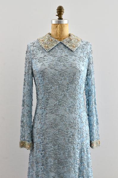 Vintage 1960's Heavily Beaded Collared Party Dress