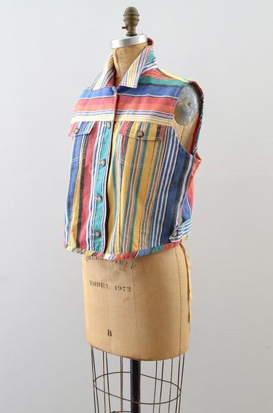 Vintage 90s Striped Denim Vest