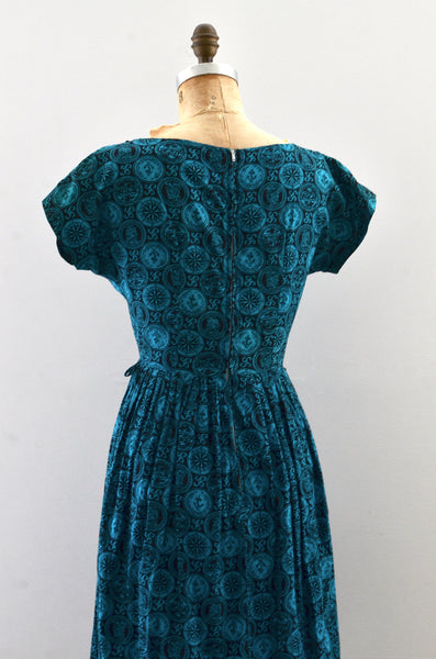 Vintage 1950s Mode O' Day Medallion Print Dress