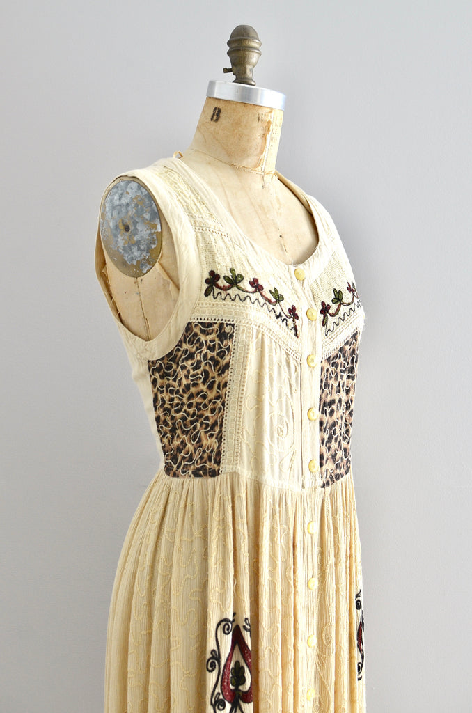 90s embroidered dress Vintage 90s Floral Embroidered Tie Prairie Dress (S/M)