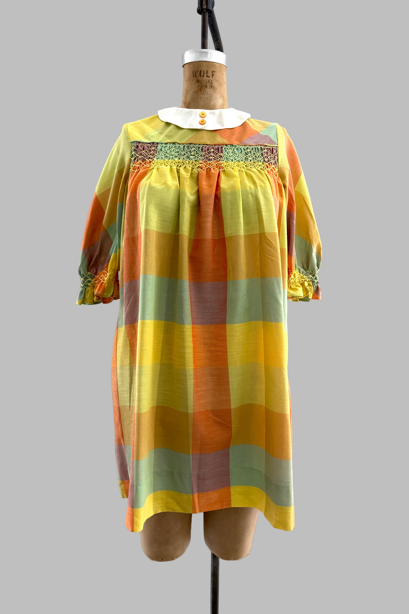 Vintage Smocked Plaid Dress