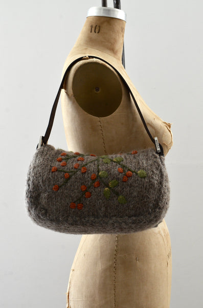 FENDI Embroidered Wool Baguette