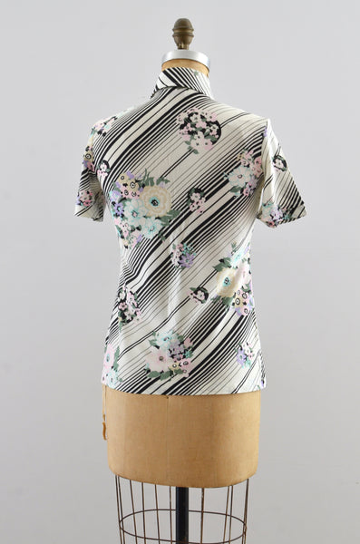 Vintage 1970's Floral & Stripe Top