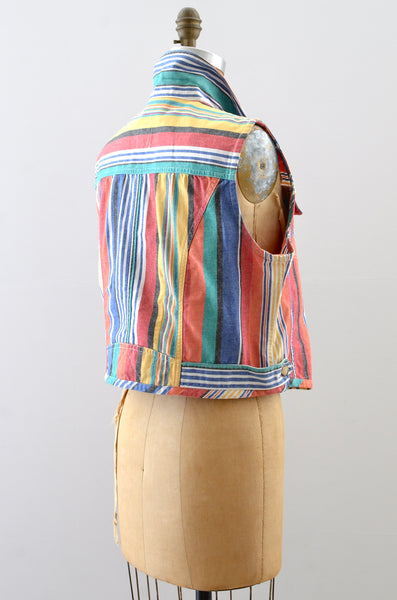 Vintage 90s Striped Denim Vest