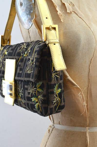 Fendi Embroidered Zucca Baguette Bag