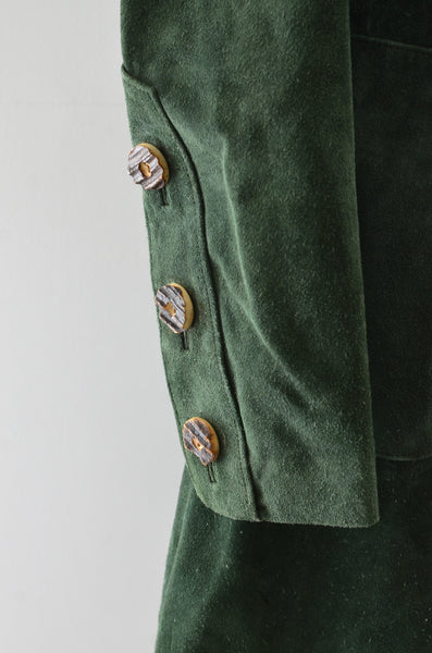 Vintage 70s Green Suede Leather Coat