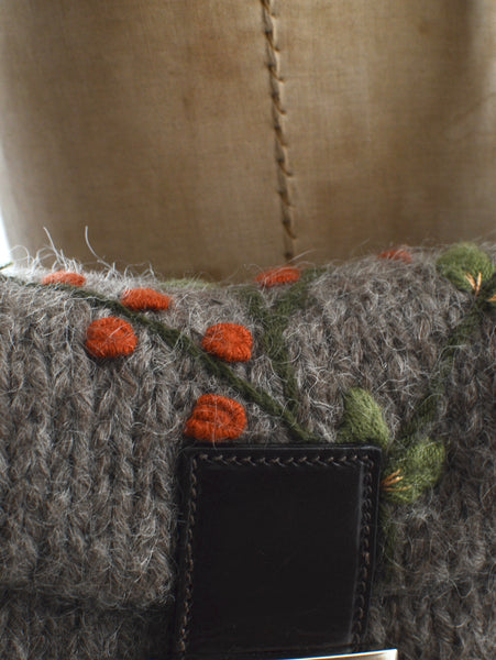 FENDI Embroidered Wool Baguette
