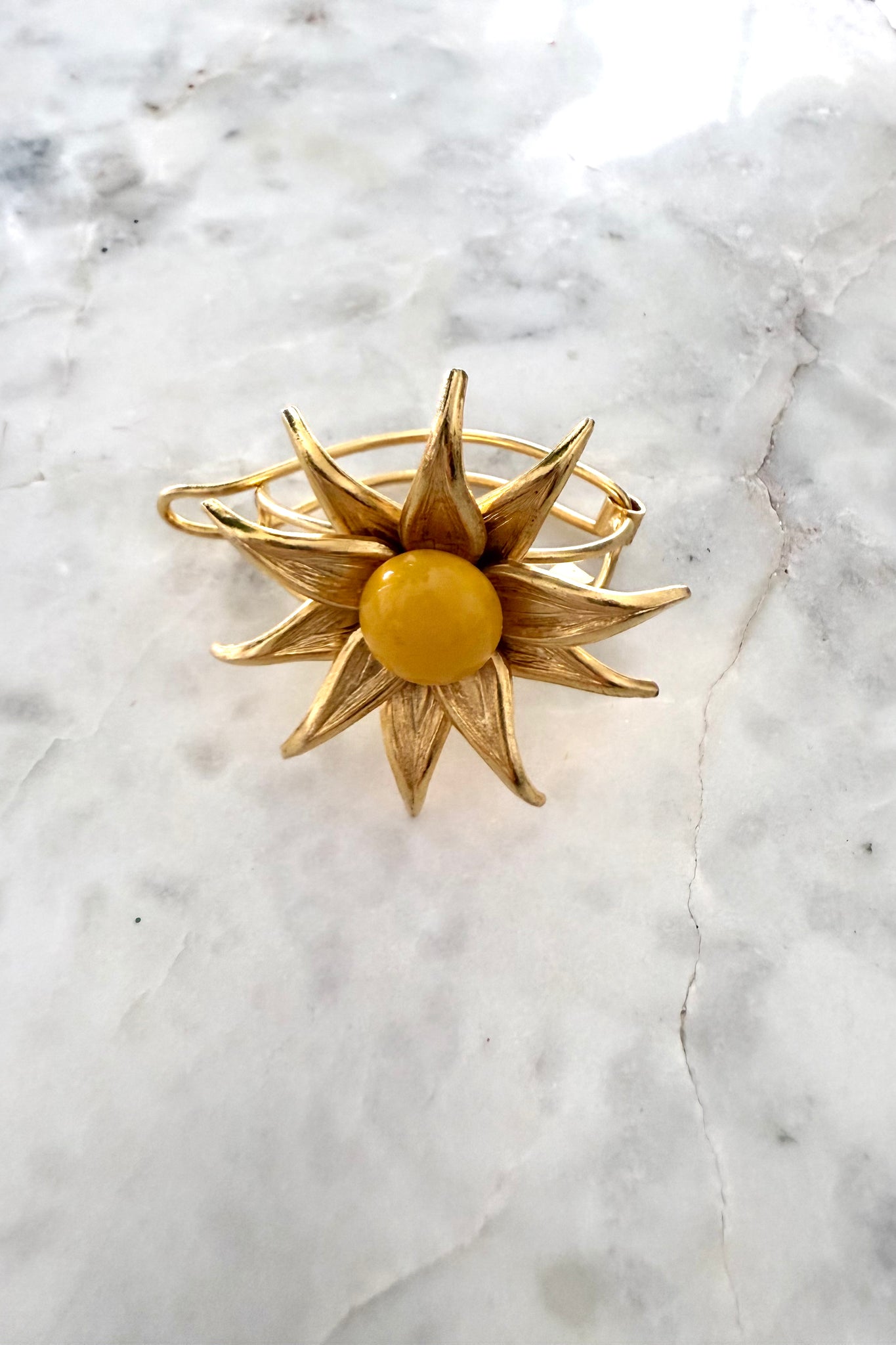 Vintage Hair Clip Barrette - Yellow Center
