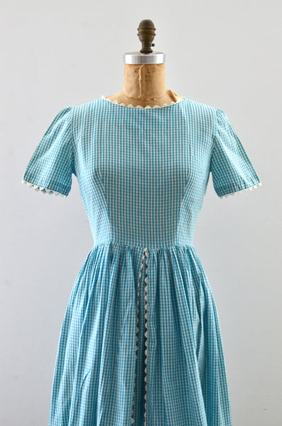 Vintage 1950s Blue Gingham Dress