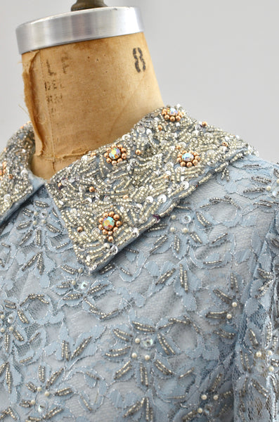 Vintage 1960's Heavily Beaded Collared Party Dress