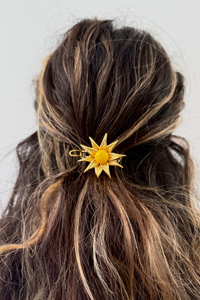 Vintage Hair Clip Barrette - Yellow Center