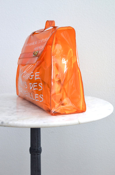 1998 HERMÈS Orange Transparent Bag Beach Vinyl Handbag
