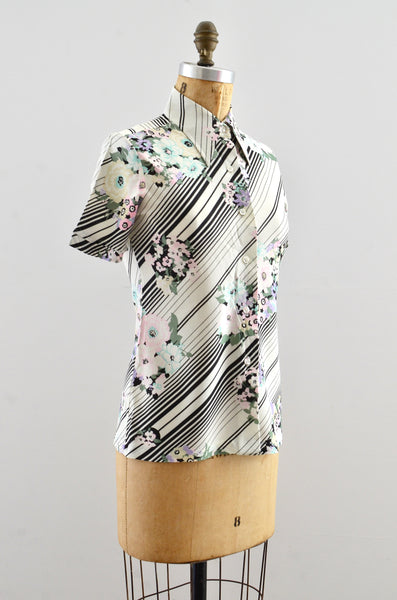 Vintage 1970's Floral & Stripe Top
