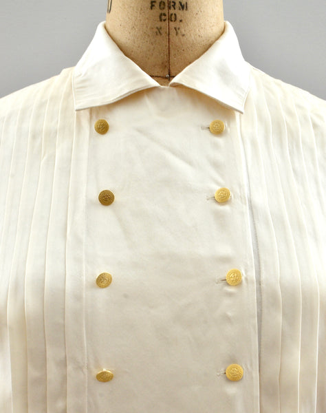 Cream Silk Pintuck Shirt