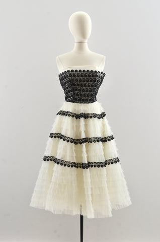 Vintage 1950's Black & White Tulle Party Dress