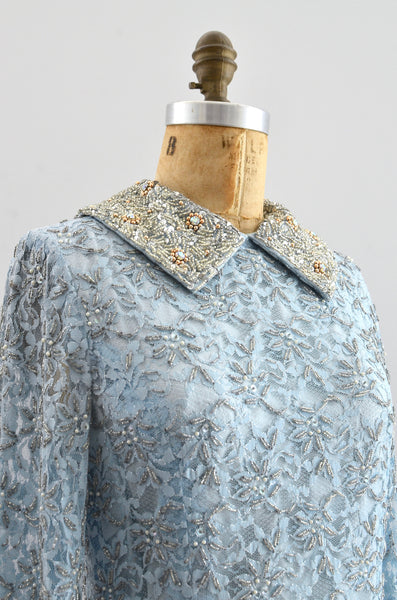 Vintage 1960's Heavily Beaded Collared Party Dress