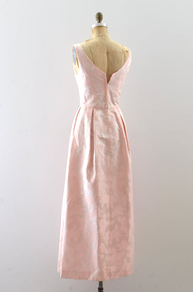 Vintage 1960s Light Pink Brocade Gown
