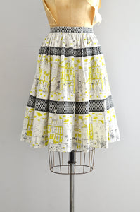 Vintage City Scene Print Skirt