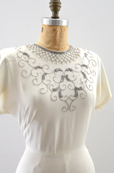 1940s Ivory Beaded Gown