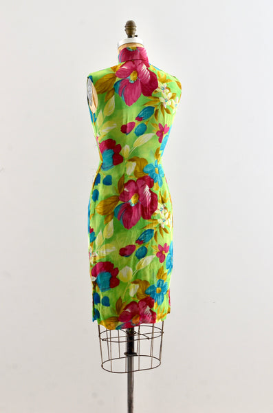 Vintage 60's Green Silk Chiffon Cheongsam