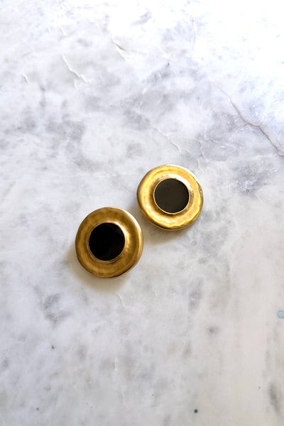 Matte Gold Enamel Clip Earrings