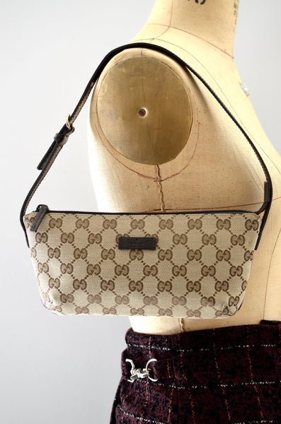 Gucci Boat Bag Adjustable Strap Monogram Pochette