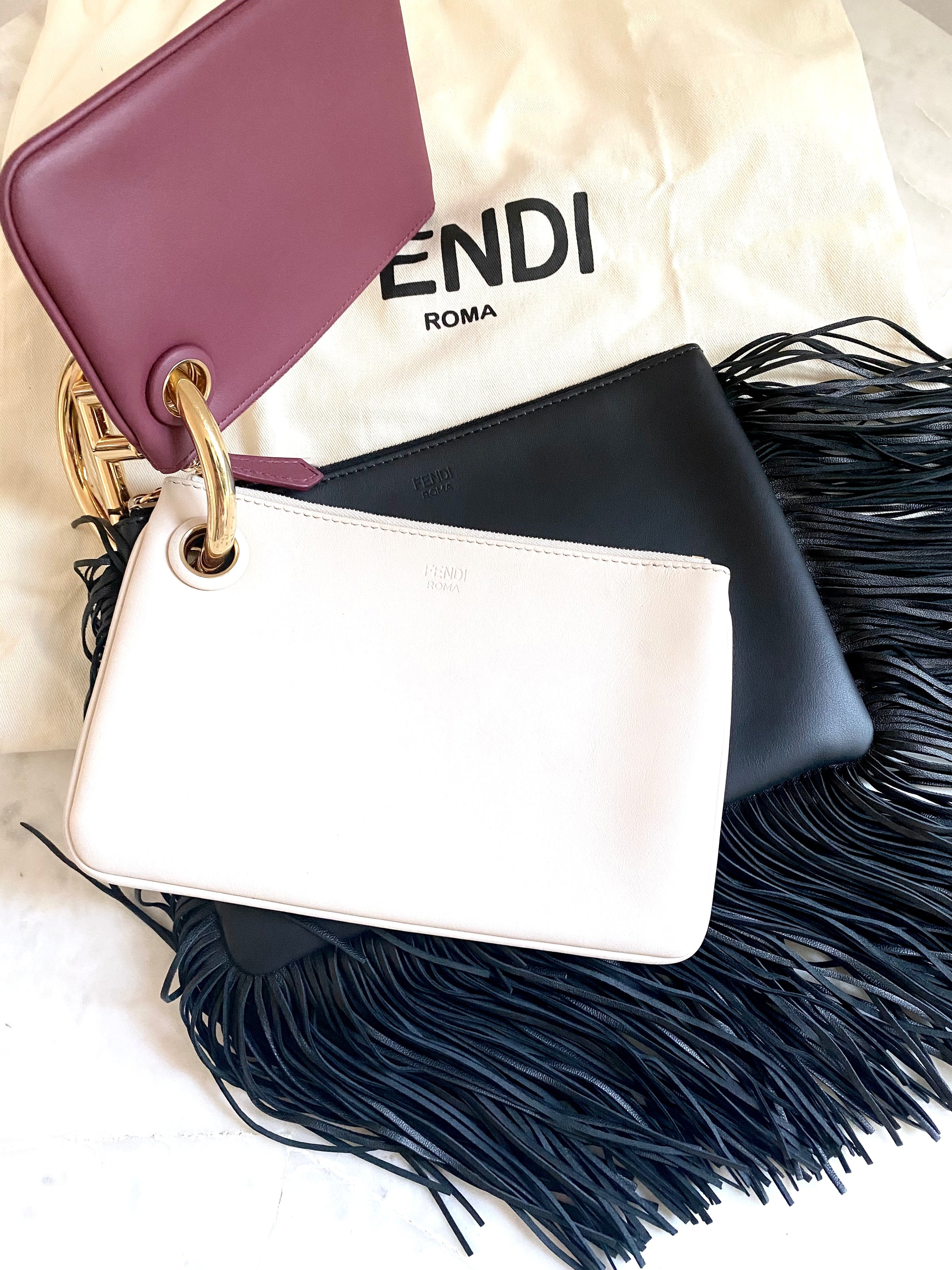 Rare Fendi Triplette Pouch w Fringe