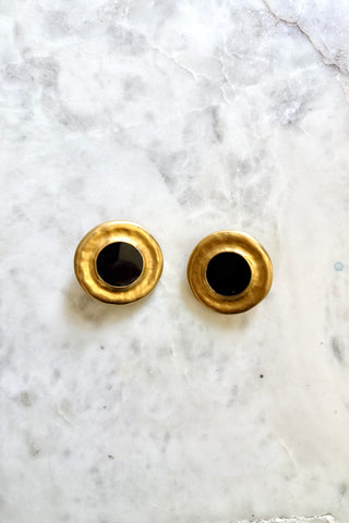 Matte Gold Enamel Clip Earrings