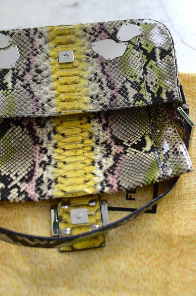 FENDI Python Mirror Detailing Baguette Bag