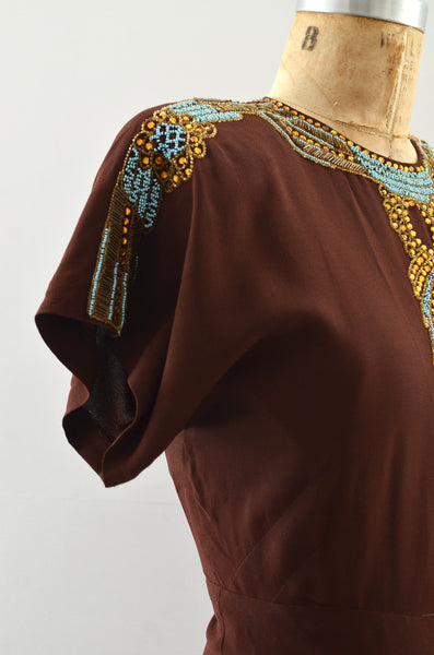 Vintage Egyptian Style Fred A. Block Beaded Dress