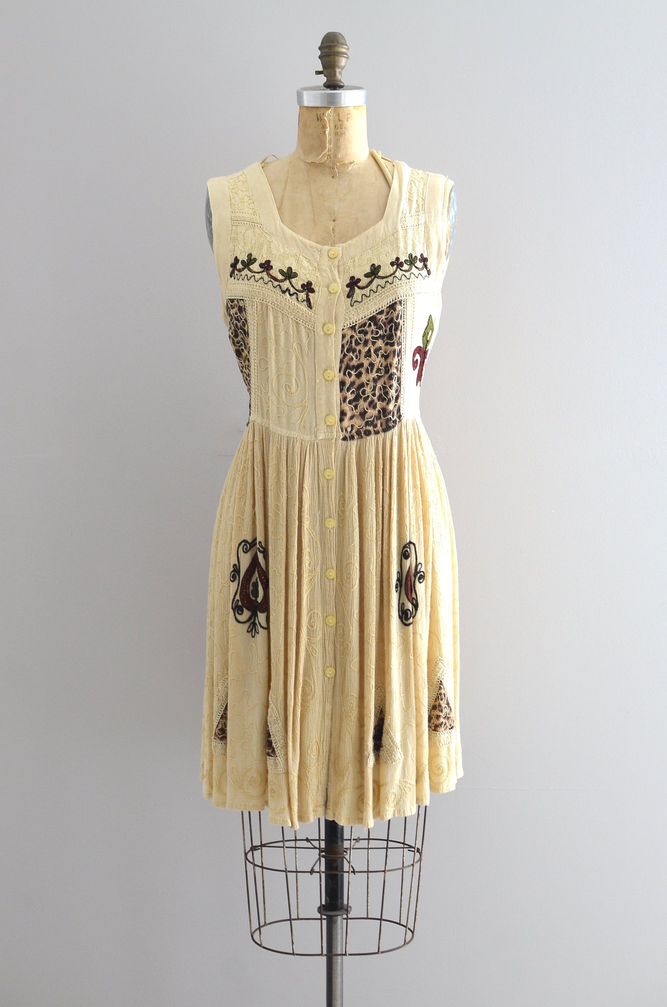 Vintage 90s Embroidered Gauze Dress