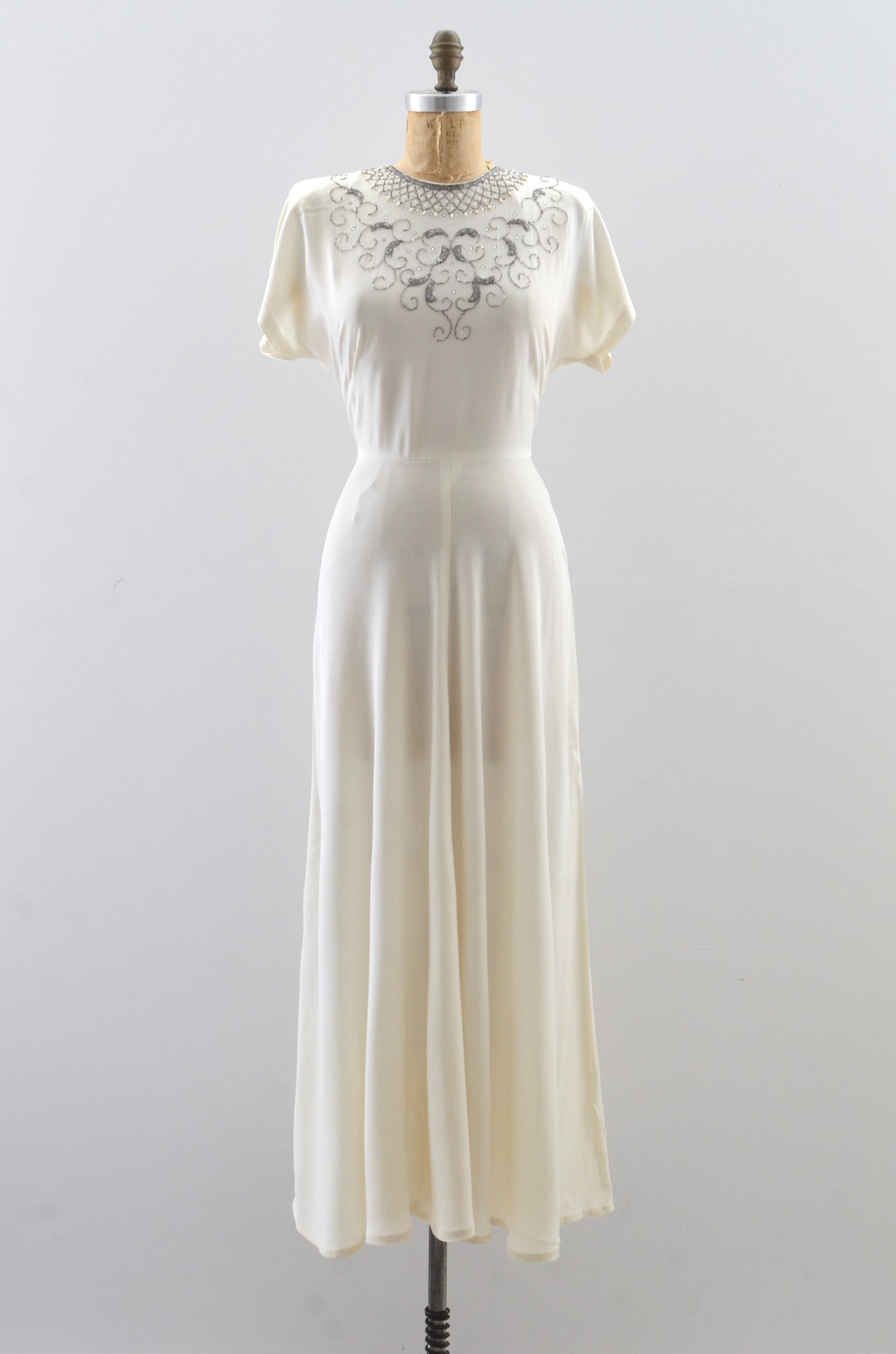 1940s Ivory Beaded Gown