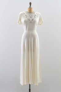 1940s Ivory Beaded Gown