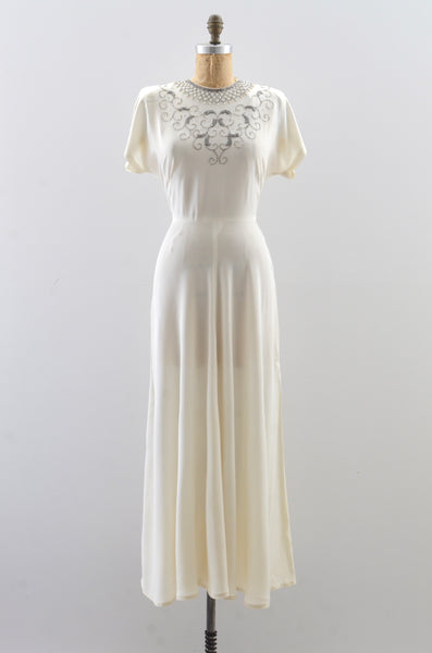 1940s Ivory Beaded Gown