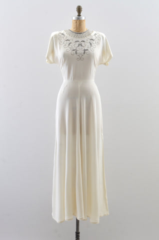 1940s Ivory Beaded Gown