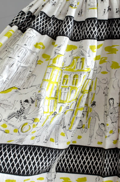 Vintage City Scene Print Skirt